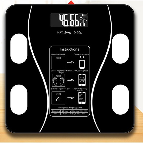 Cantar Electronic Inteligent De Baie  Cu Aplicatie Smart, Corporal, Ecran Digital Iluminat, Termometru, Suporta Maxim 180 Kg, 26 x 26 cm, Baterii, Negru - imagine 2