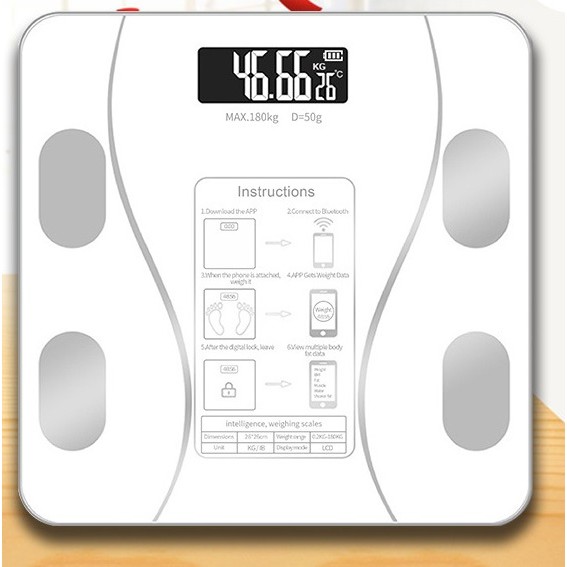Cantar Electronic Inteligent De Baie  Cu Aplicatie Smart, Corporal, Ecran Digital Iluminat, Termometru, Suporta Maxim 180 Kg, 26 x 26 cm, Baterii, Alb - imagine 2