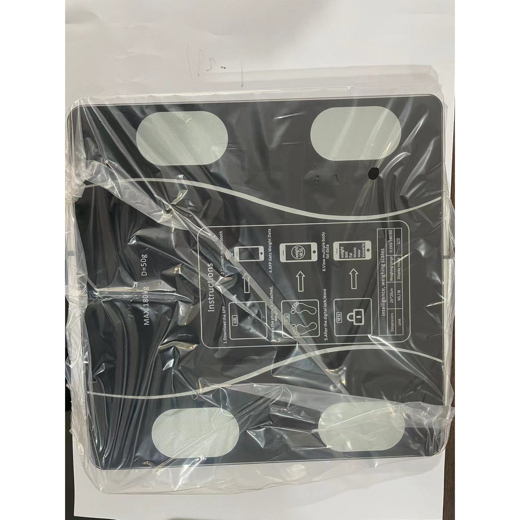 Cantar Electronic Inteligent De Baie  Cu Aplicatie Smart, Corporal, Ecran Digital Iluminat, Termometru, Suporta Maxim 180 Kg, 26 x 26 cm, Baterii, Negru - imagine 3