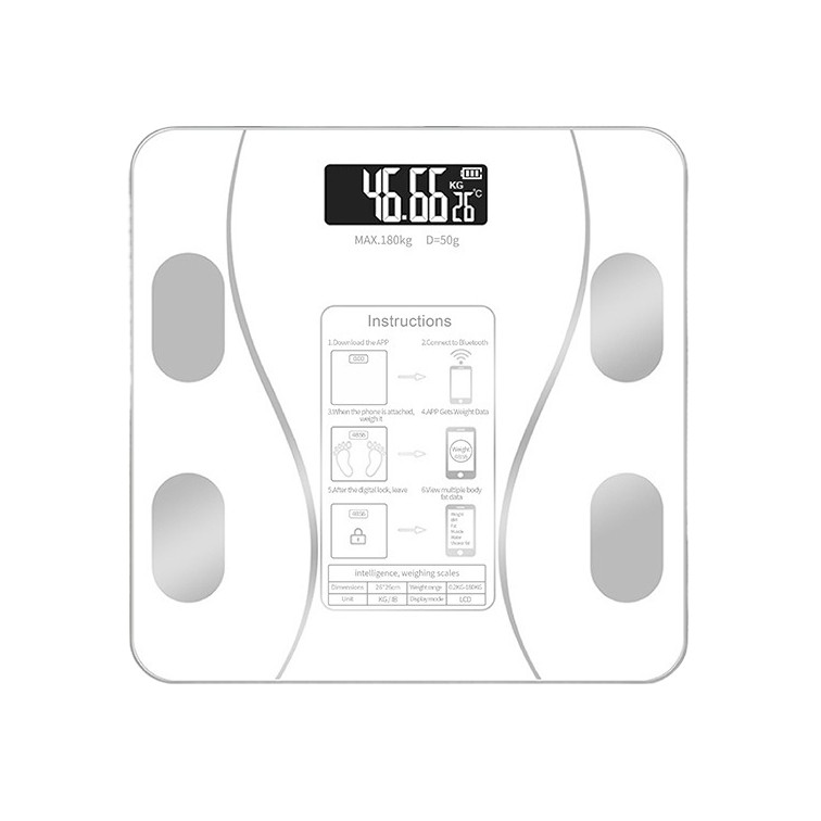 Cantar Electronic Inteligent De Baie  Cu Aplicatie Smart, Corporal, Ecran Digital Iluminat, Termometru, Suporta Maxim 180 Kg, 26 x 26 cm, Baterii, Alb