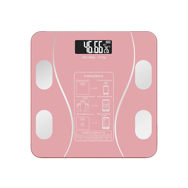 Cantar Electronic Inteligent De Baie  Cu Aplicatie Smart, Corporal, Ecran Digital Iluminat, Termometru, Suporta Maxim 180 Kg, 26 x 26 cm, Baterii, Roz