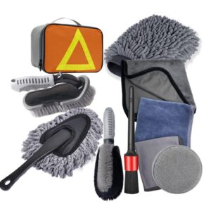 Set 10 Piese pentru Spalat Auto, , din Plastic si Microfibra, Perii si Lavete, Model C, Gri