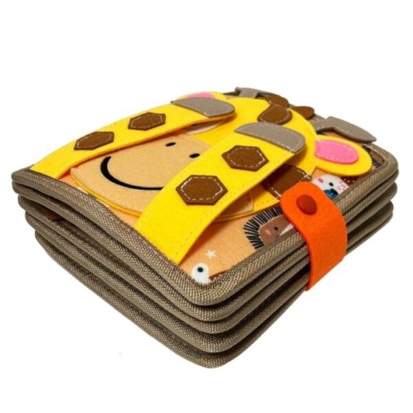 Carte Senzoriala Educativa Montessori 7in1, , Dezvoltare Abilitati Motorii, 8 Pagini, 3D, cu Elemente Detasabile, Model Girafa, 21x21x8 cm, Maro - imagine 2
