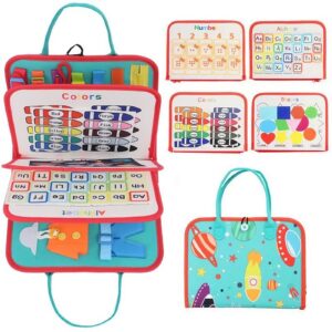 Carte Senzoriala Educativa Montessori, , cu Activitati, Dezvoltare Abilitati Motorii, 4 Pagini, Model Spatiu Cosmic, 28x22x7 cm, Albastru