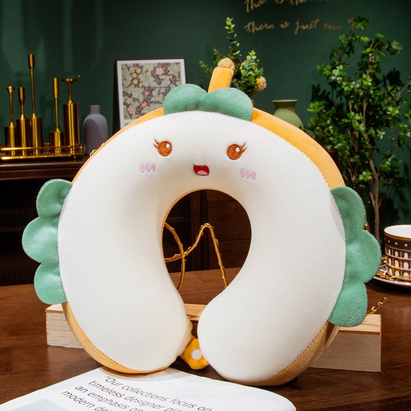 Perna de Calatorie in Forma de U, , Pentru Gat si Cap, Umplutura din Spuma cu Memorie, 30x30 cm, Model Burger, Accesoriu de Voiaj, Birou, Masina, Sistem Prindere Capse, Alb - imagine 3