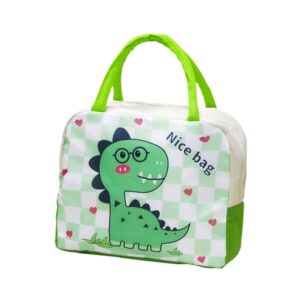 Geanta Termoizolanta pentru Copii, , 23x13x19 cm, Model Imprimeu Dinozaur, din Folie de Aluminiu si Panza Oxford, Verde
