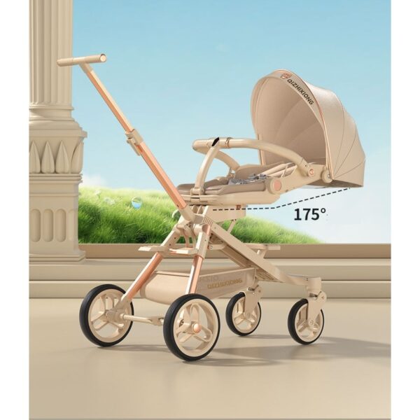 Carucior Sport  3in1, 6-36 Luni, Pliabil, Tavita pentru Masa, Pat de Dormit, Centura de Siguranta, Roti 360 Grade, Reversibil, Parasolar, Maner Reglabil, 64 x 35 x 100 cm, Bej - imagine 3