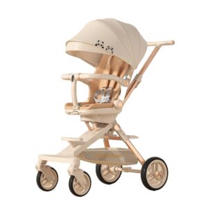 Carucior Sport  3in1, 6-36 Luni, Pliabil, Tavita pentru Masa, Pat de Dormit, Centura de Siguranta, Roti 360 Grade, Reversibil, Parasolar, Maner Reglabil, 64 x 35 x 100 cm, Panda, Crem