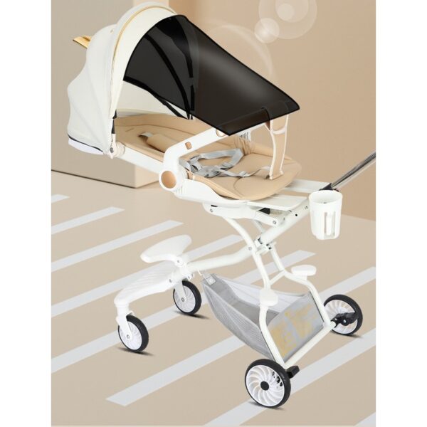 Carucior Sport  3in1, 6-36 Luni, Reversibil, Pliabil, Tavita pentru Masa, Pozitie de Somn, Centura de Siguranta, Roti 360, Suport Pahar, Copertina pentru Soare, 32x63x95cm, Alb, Model Ursulet - imagine 4