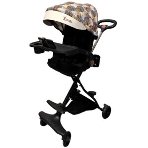 Carucior Sport  3in1, 6-36 Luni, Reversibil, Pliabil, Tavita pentru Masa, Pozitie de Somn, Centura de Siguranta, Roti 360, Suport Pahar, Copertina pentru Soare, 32x63x95cm, Maro Model Carouri