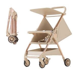 Carut Pliabil, , Usor, Compatibil cu Avionul, de Plimbat/Dormit, Parasolar, Cutie Depozitare, Tabla de Masa, 93 x 70 x 40 cm, Bej