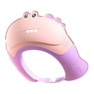 Casca de Dus, , Previne Scurgerea Apei si Samponului pe Fata, 0-12 Ani, Ajustabila, din TPE+PP, 20 x 23 cm, Model Crocodil, Roz/Mov