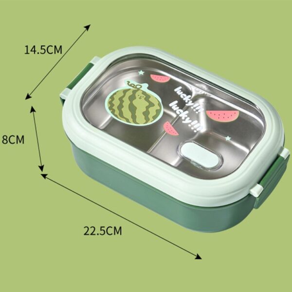 Caserola Container pentru Pranz, , Caserola LUNCH BOX pentru Studenti, din Plastic PP, pentru Scoala, Compartiment Metalic in Interior, 22.5 x 14.5 x 8 cm, Verde - imagine 2