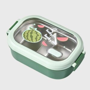 Caserola Container pentru Pranz, , Caserola LUNCH BOX pentru Studenti, din Plastic PP, pentru Scoala, Compartiment Metalic in Interior, 22.5 x 14.5 x 8 cm, Verde