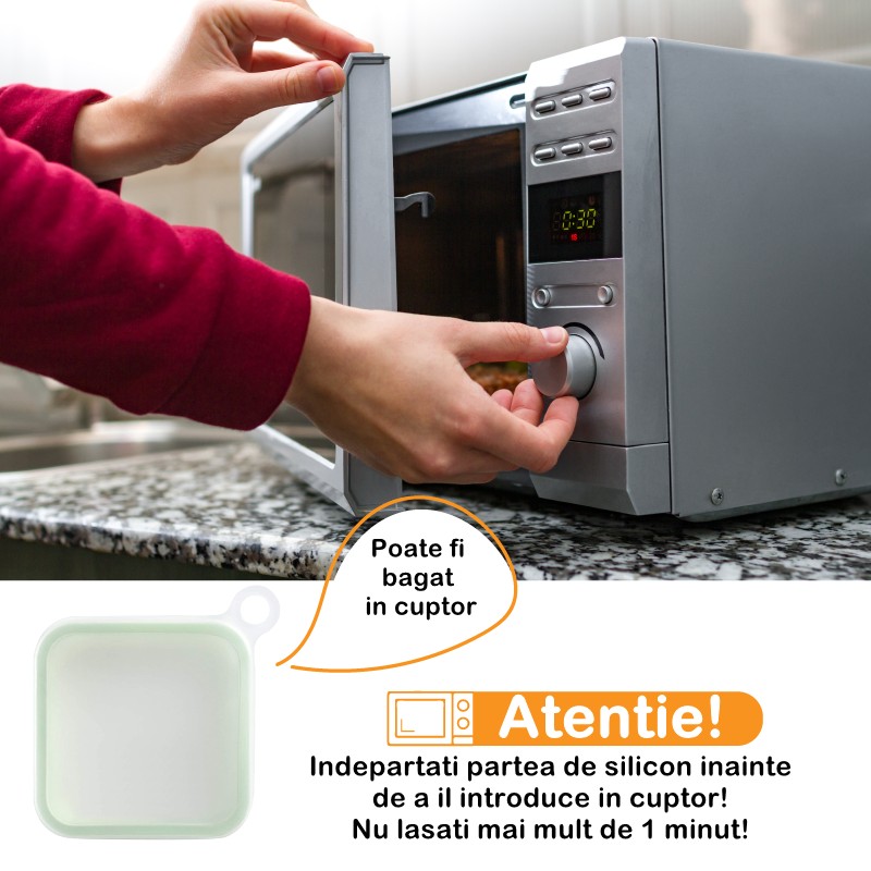 Caserola pentru sandwich , din silicon si polipropilena, portabil, usor de curatat, capac anti-scurgere, reutilizabil, 15.5 x 15.5 x 2.5 cm, verde - imagine 2