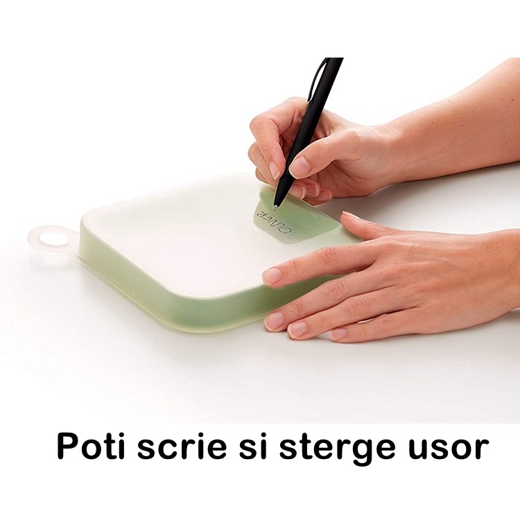 Caserola pentru sandwich , din silicon si polipropilena, portabil, usor de curatat, capac anti-scurgere, reutilizabil, 15.5 x 15.5 x 2.5 cm, verde - imagine 4