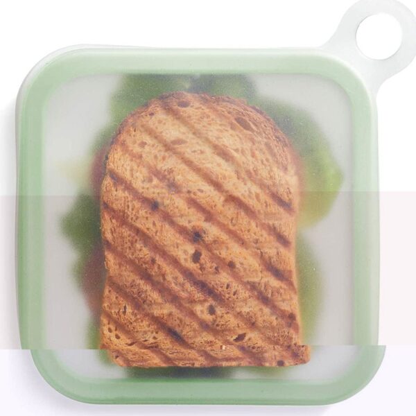 Caserola pentru sandwich , din silicon si polipropilena, portabil, usor de curatat, capac anti-scurgere, reutilizabil, 15.5 x 15.5 x 2.5 cm, verde