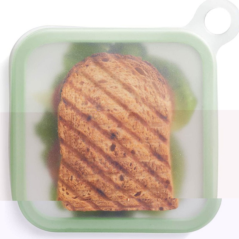 Caserola pentru sandwich , din silicon si polipropilena, portabil, usor de curatat, capac anti-scurgere, reutilizabil, 15.5 x 15.5 x 2.5 cm, verde