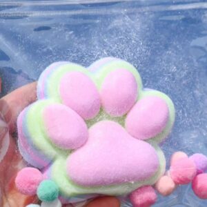 Jucarie Antistres Squishy, , cu Revenire Lenta, Model Labuta de Pisica Pufoasa, 12.5x10.5 cm, 220g, Squeeze Pinch Family, Ambalaj Transparent, Roz Curcubeu