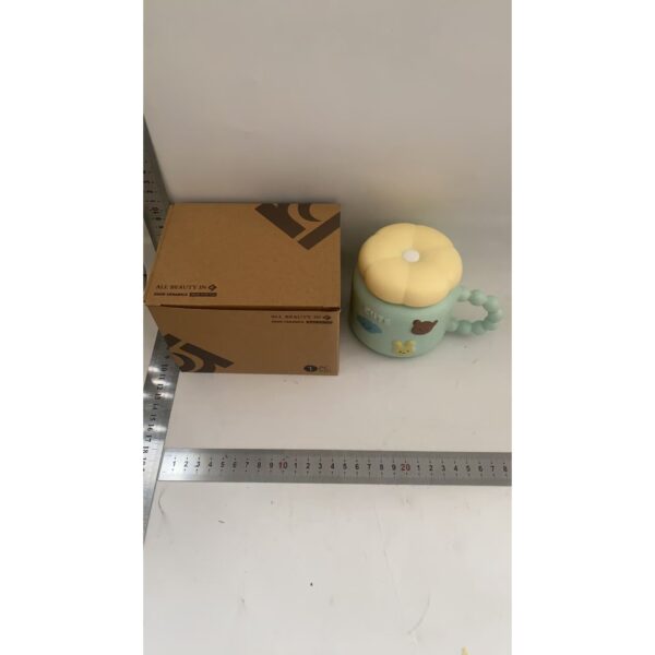Cana pentru Copii, , din Portelan, print Figurine Animalute, Model CUTE, Cana cu Capac, Ceasca pentru Cafea, Ceai, 400ml Albastru deschis - imagine 2