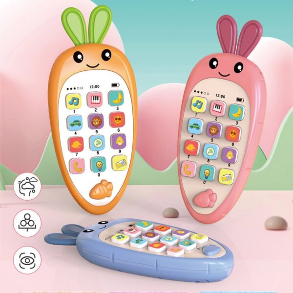 Jucarie Interactiva, , Telefon Inteligent, Model Morcov, Functii Educative, Muzicale si Voce, 4-6 ani, 19 x 11.5 cm, din Plastic, Portocaliu - imagine 2