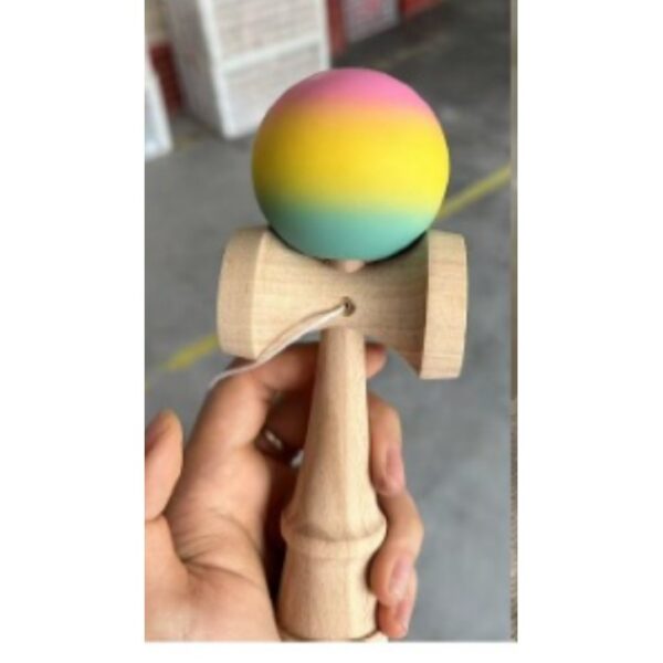 Jucarie Interactiva Kendama, , din Lemn, 18 cm, Joc de Indemanare pentru Copii si Adulti, Model Gradient 2, Roz/Galben/Albastru - imagine 2
