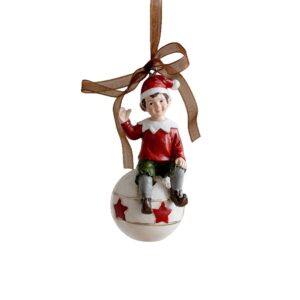 Decoratiune de Craciun, , pentru Brad, Model Elf pe Glob, 10 x 4 cm, din Rasina, Multicolor