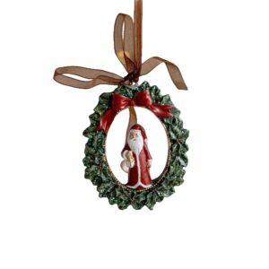 Decoratiune de Craciun, , pentru Brad, Model Ghirlanda cu Mos Craciun, 8 x 6.5 cm, din Rasina, Multicolor