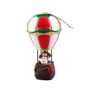 Decoratiune de Craciun tip Balon cu Aer Cald, , Balon cu Om de Zapada, din Rasina, Model Balon cu Aer Cald si Om de Zapada Iluminare LED, 17 x 5 x 5 cm, Gri Rosu