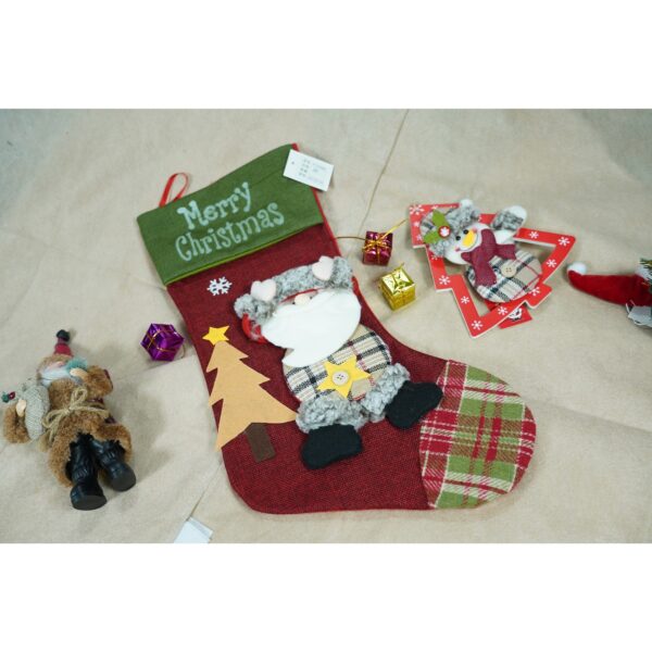 Ciorap Cadouri,, cu model Mos Craciun, rosu, marimea 20x40 cm, textil, interior - imagine 2