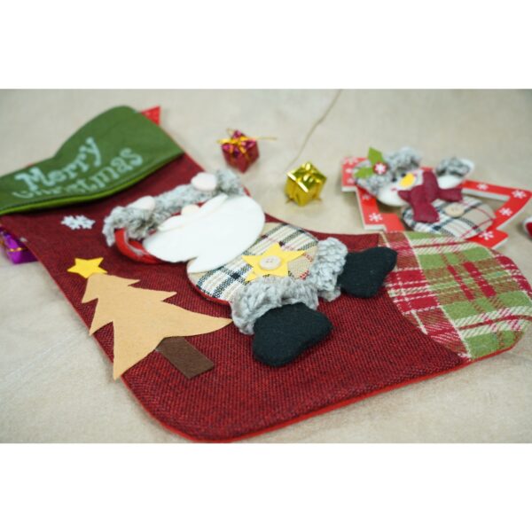 Ciorap Cadouri,, cu model Mos Craciun, rosu, marimea 20x40 cm, textil, interior - imagine 3