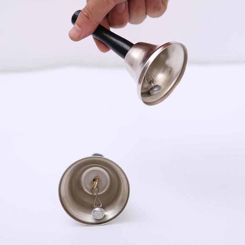 Clopotel de mana, argintiu, metalic, maner de lemn, lungime 12 cm, diametru 5cm, - imagine 2