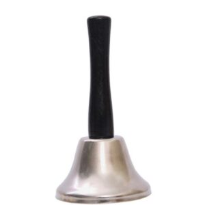 Clopotel de Craciun Metalic, , Maner din Lemn, Circumferinta 6.5 cm, Lungime 12 cm, Argintiu