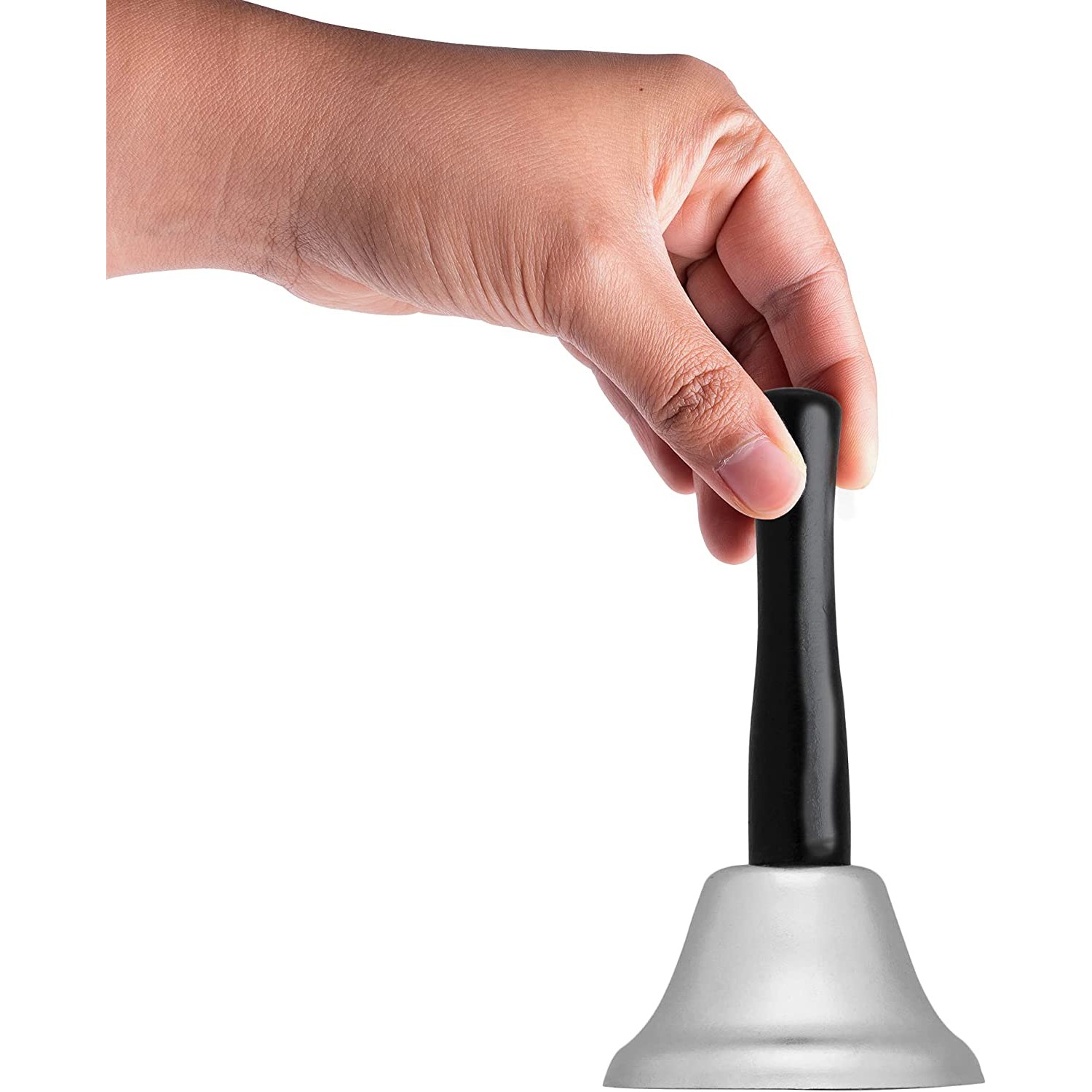 Clopotel de mana, argintiu, metalic, maner de lemn, lungime 12 cm, diametru 5cm, - imagine 3