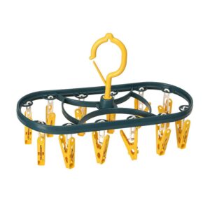 Uscator de Rufe Suspendat , cu 12 Carlige, Rotire 360 Grade, Protectie Vant, Mateiral Plastic, Usor de Depozitat, Multifunctional, 30 x 12.5 cm, Albastru/Galben