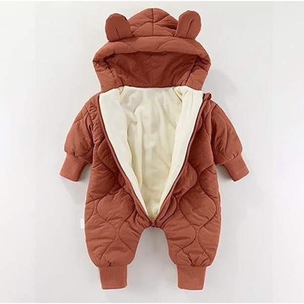 Combinezon de Iarna, , pentru Bebelusi, din Bumbac, cu Urechi, Mansete Elastice, Unisex, 66 cm, Visiniu - imagine 2