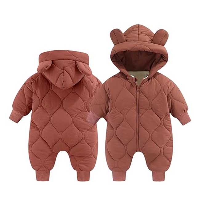 Combinezon de Iarna, , pentru Bebelusi, din Bumbac, cu Urechi, Mansete Elastice, Unisex, 66 cm, Visiniu