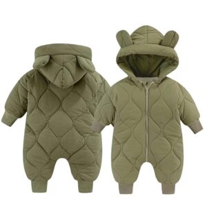 Combinezon de Iarna, , pentru Bebelusi, din Bumbac, cu Urechi, Mansete Elastice, Unisex, 66 cm, Verde