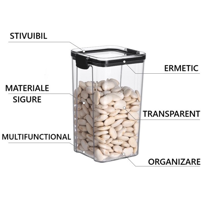 Recipient din Plastic, , pentru Alimente/Obiecte, Inchidere Ermetica, 10.2 x 18.5 cm, 1300 ml, Transparent - imagine 4