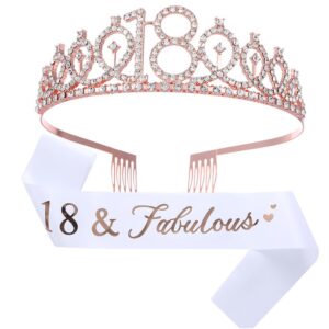 Set 2 Piese pentru Majorat, , 15 x 13 x 5 cm, Coronita Printesa Rose si Panglica 18&Fabulous, Alb