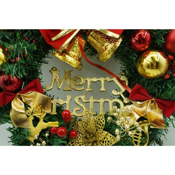 Coronita de Craciun pentru usa, Rosu/Auriu/Verde, 40 cm, PVC, Artificiala, Decorata, Interior/Exterior, - imagine 3