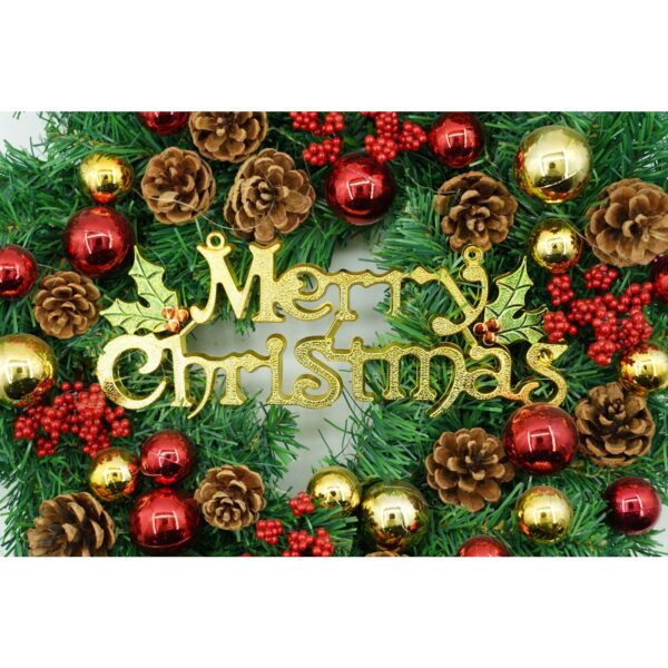 Coronita de Craciun pentru usa, Rosu-Auriu-Verde, 40 cm, PVC, Artificiala, Decorata, Interior/Exterior, - imagine 2