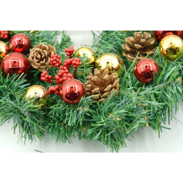 Coronita de Craciun pentru usa, Rosu-Auriu-Verde, 40 cm, PVC, Artificiala, Decorata, Interior/Exterior, - imagine 4
