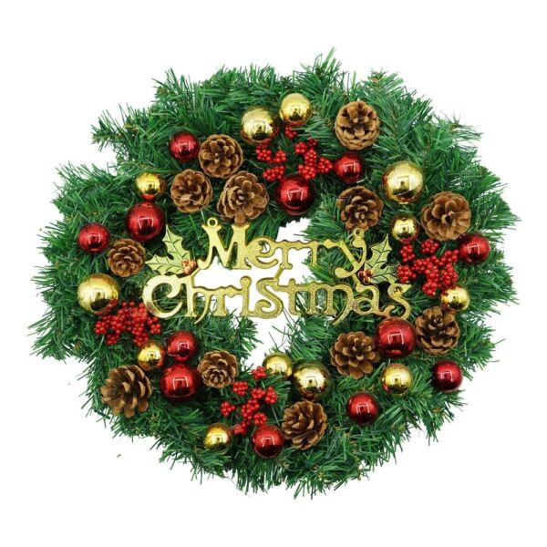 Coronita de Craciun pentru usa, Rosu-Auriu-Verde, 40 cm, PVC, Artificiala, Decorata, Interior/Exterior,