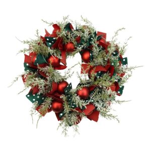Coronita de Craciun pentru usa, Rosu/Verde, 40 cm, PVC, Artificiala, Decorata, cu LED, Interior/Exterior,