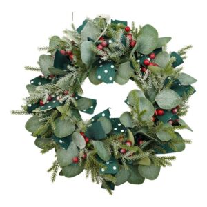 Coronita de Craciun pentru usa, Rosu-Verde, 40 cm, PVC, Artificiala, Decorata, Interior/Exterior,