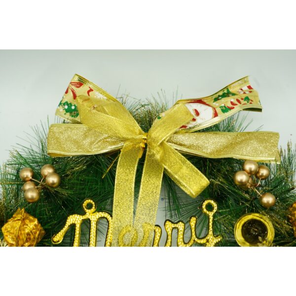 Coronita de Craciun pentru usa, Verde/Auriu, 40 cm, PVC, Artificiala, Decorata, Interior/Exterior, - imagine 2