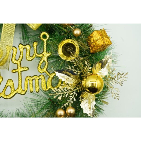 Coronita de Craciun pentru usa, Verde/Auriu, 40 cm, PVC, Artificiala, Decorata, Interior/Exterior, - imagine 3