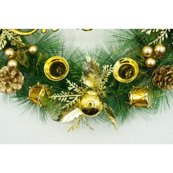 Coronita de Craciun pentru usa, Verde/Auriu, 40 cm, PVC, Artificiala, Decorata, Interior/Exterior, - imagine 4
