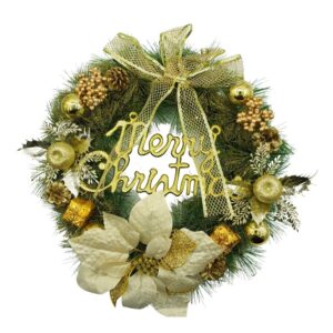 Coronita de Craciun pentru usa, Verde-Auriu, 40 cm, PVC, Artificiala, Decorata, Interior/Exterior,
